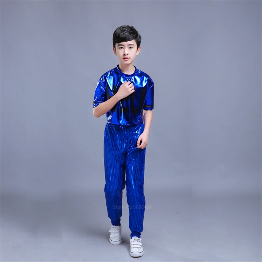 Костюм джазовый детский для танцев комплект из топа и брюк с блестками в стиле