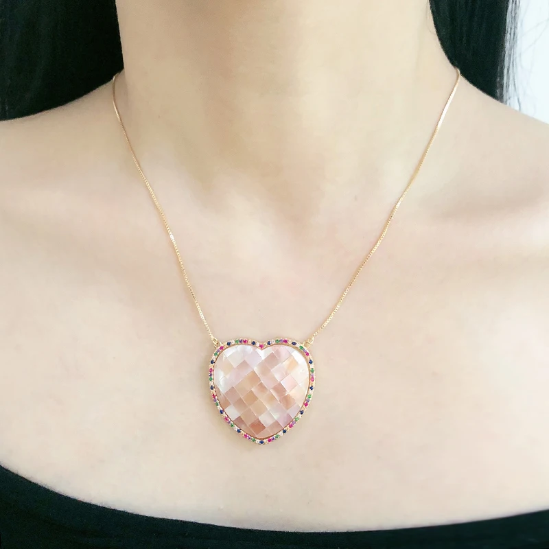 2019 Горячая 3 цвета сердце подвеска из морской раковины ожерелье многоцветный AAA