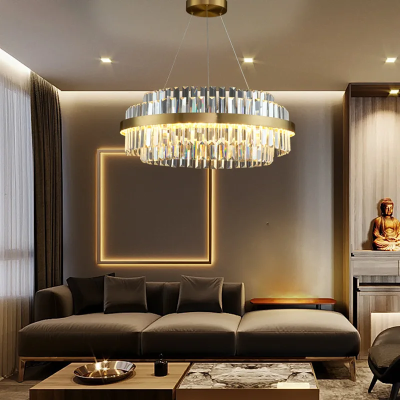 

Modern Luxury Crystal LED Pendant Light Round Golden Simple Decoration Living Room Dining Room Bedroom Chandelier Indoor Fixture