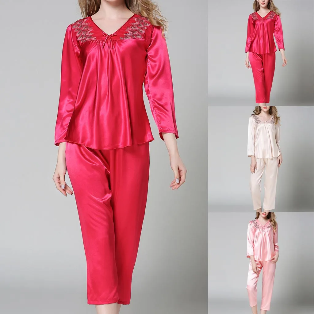 Пижамный комплект с длинными рукавами и брюками Женская атласная пижама Siik