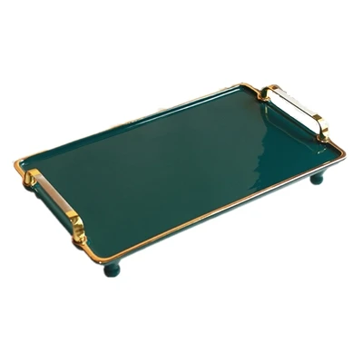 Handled Tray Emerald Набор керамических аксессуаров для ванной комнаты, 5 шт., набор для украшения ванной комнаты, набор для рисования лосем, золотой поднос, 6 шт. в наборе - Цвет: Handled Tray Emerald