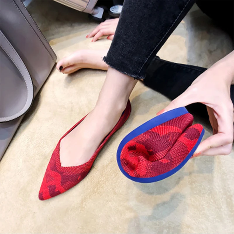 Casual Women's Flat Shoes Female Boat Shoes Shallow Mouth Pointed Ballet Shoes Brand Knitted Maternity loafers Women Zapatos De