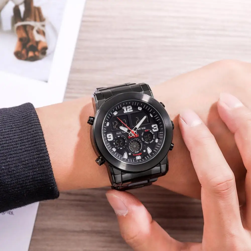 SKMEI мужские часы люксовый бренд светодиодный двойной дисплей наручные большой
