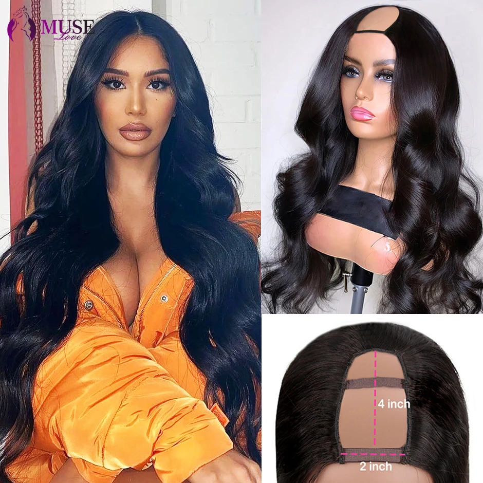 MUSE LOVE Body Wave U Part Wig Human Hair Wig 180% Peruvian Human Hair Body Wave Wig Full Machine Made Wig U Shaped Clip In Wigs