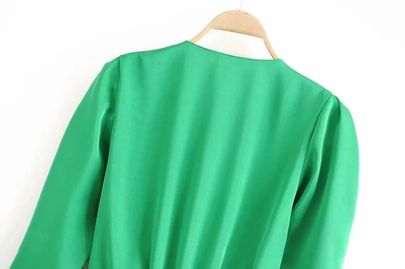 Английский стиль, блестящая шелковая блуза с v-образным вырезом, mujer de moda, кимоно, зеленая блузка для женщин, женские топы и блузки размера плюс