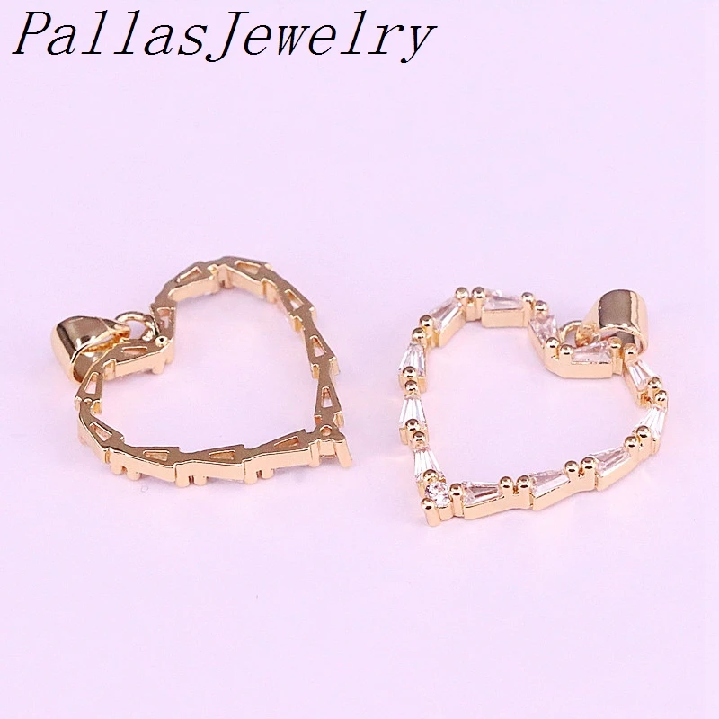 10Pcs Clear CZ Zirconia Micro pave Gold Color Charm Cubic Heart Pendant Statement Necklace | Украшения и аксессуары