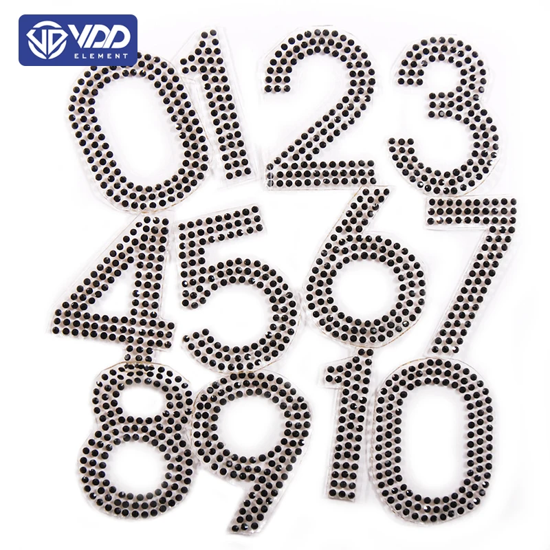 

VDD Number Rhinestone Crystal AB Jet Letter Patches Hotfix Glass Motif Iron On Transfer Patch Sticker Clothing Accessories