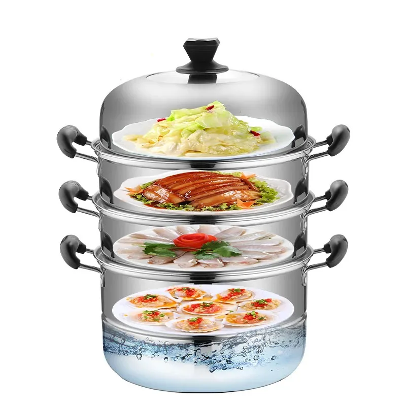 

Thickened Stainless Steel Double Bottom Steamer Household Double-layer Three-four-five Layer Visible Soup Pot 28-34cm Steamer
