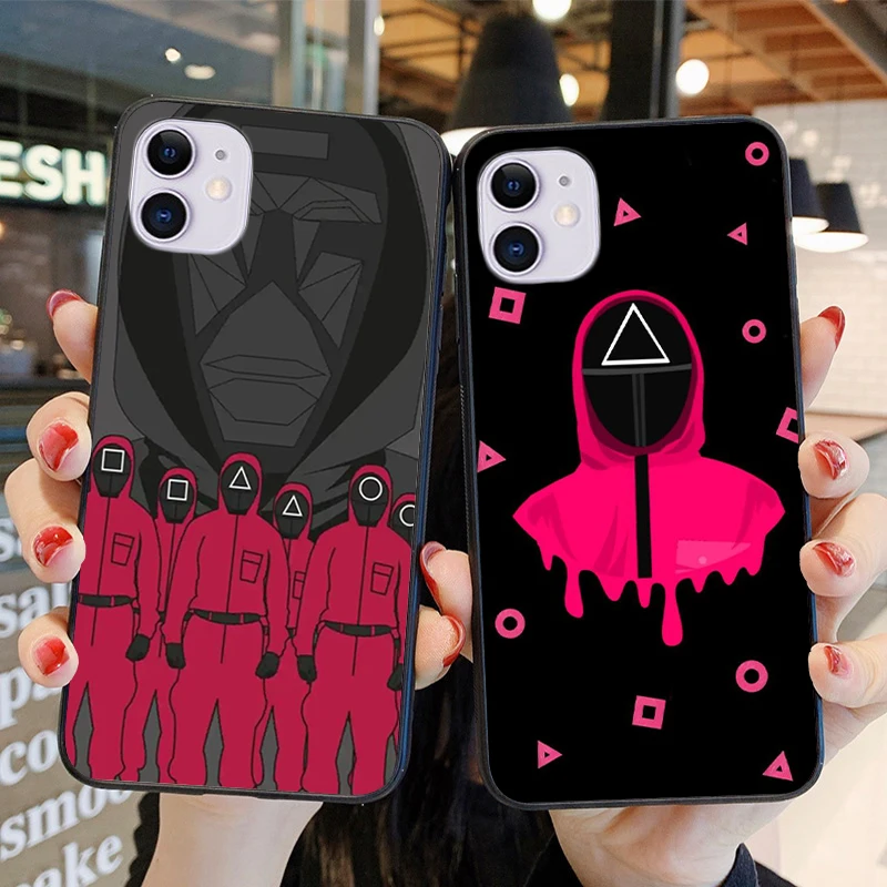 

Squid game phone case for iPhone 11 12 13 pro XS MAX 8 7 Plus X 2020 XR mini black protective case