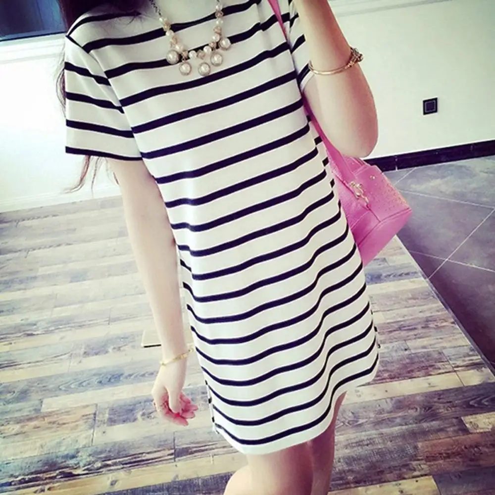 Женские вечерние пляжные платья миди повседневные черно белые в полоску с