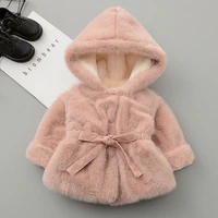 2021 autumn winter warm coats outwear 9 12 18 24m 2 3 4years hooded artificial fur princess jacket for kids baby infant girls