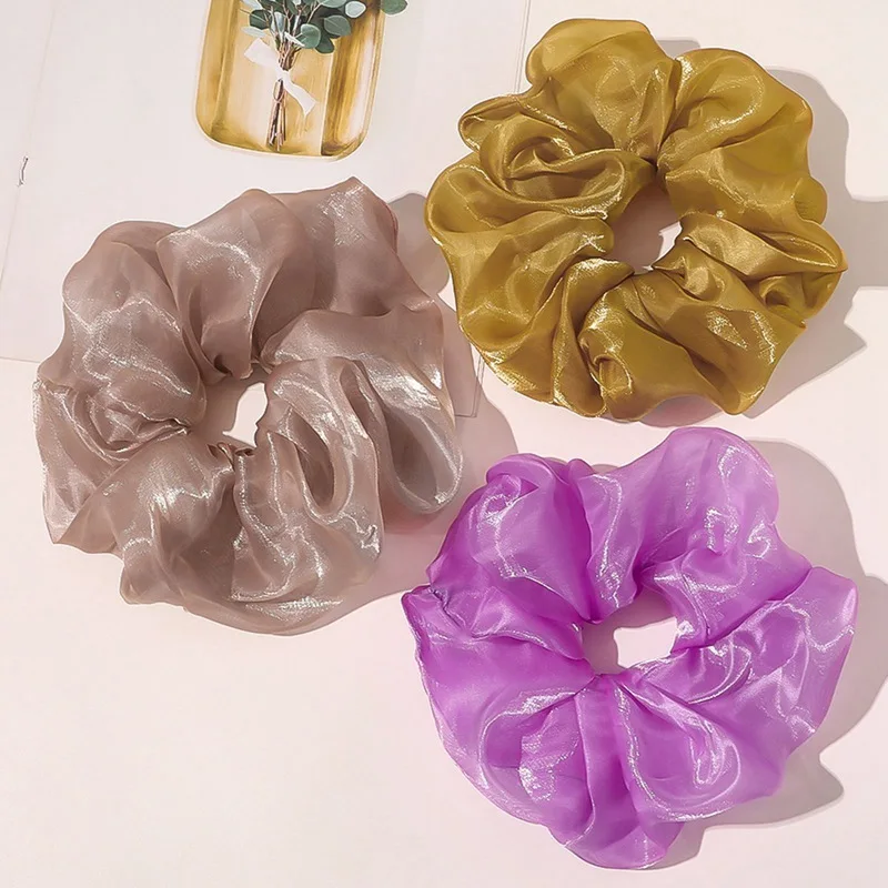 

French Organza Tulle Temperament Hair Rope Large Intestine Ring Head Rope Elastic Hair Bands Fashion Women Adult Solid