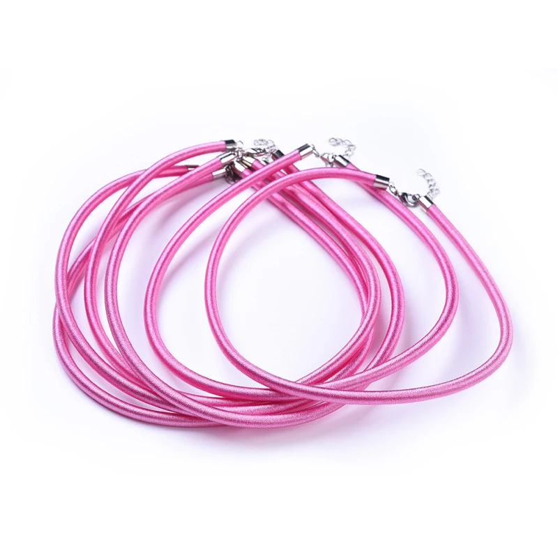 HotPink 50 нитей 1"(46 см) Длина 5 мм Ширина черные шелковые шнуры для колье с латунной застежкой" Лобстер "и расширенной цепью - Цвет: HotPink