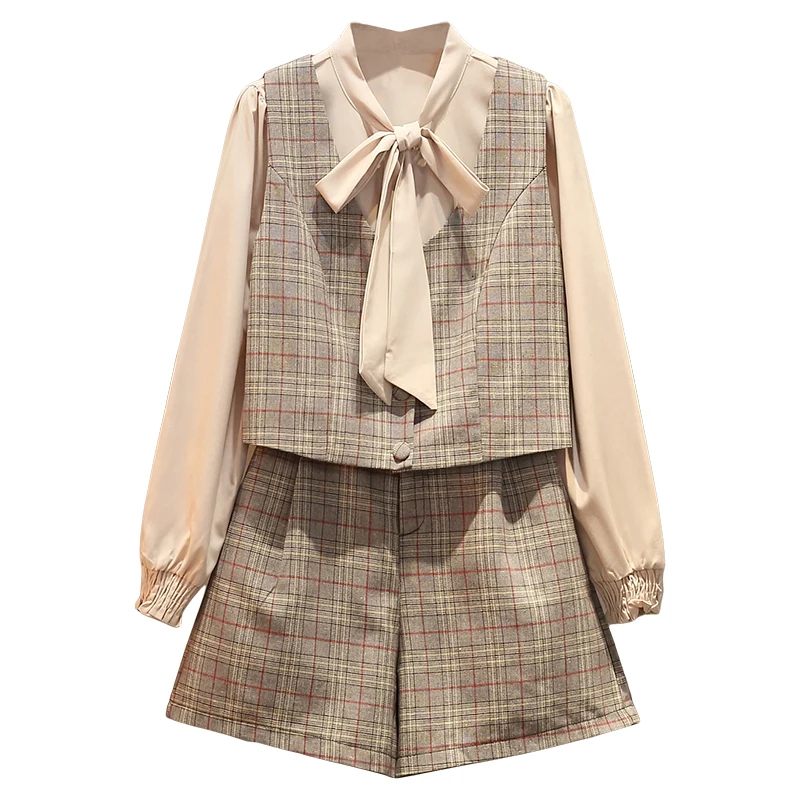 Trytree женский клетчатый Комплект из трех предметов повседневный однобортный Топ