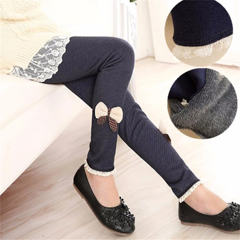 Штаны для девочек от 2 до 10 лет утепленные детские штаны флисовые с бантом и