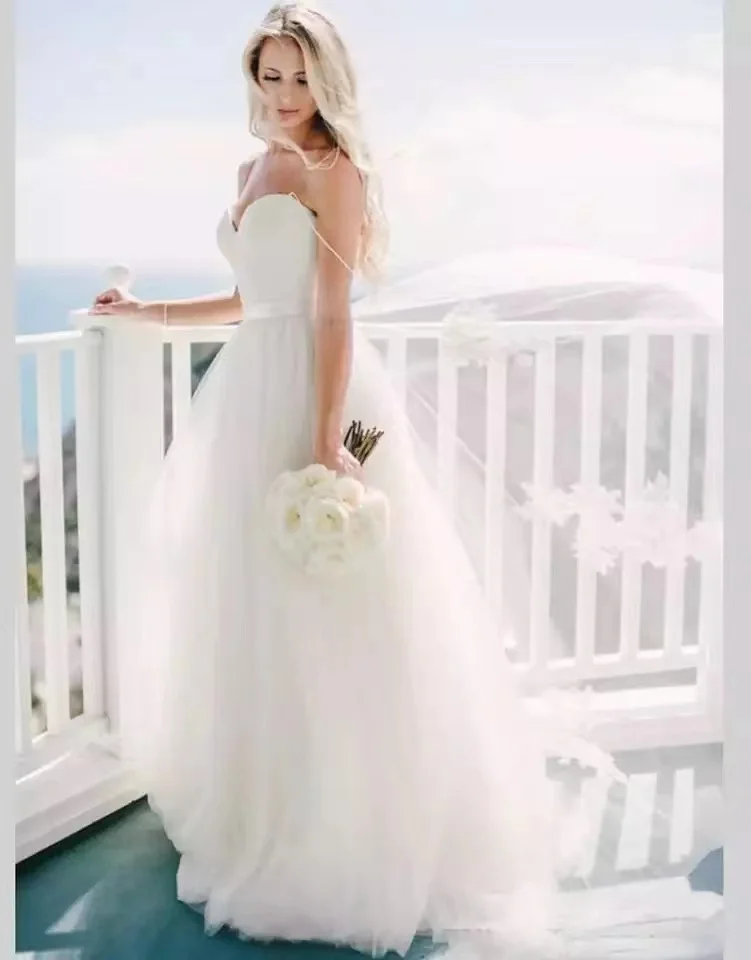 Пляжные свадебные платья на бретельках 2021 Vestido Noiva Praia простой белый тюль