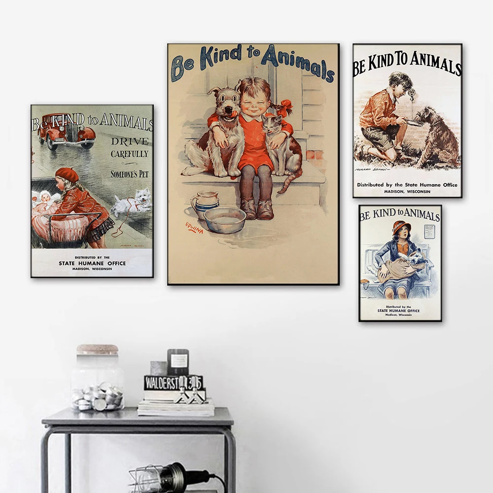 

Ретро-постер с новыми изображениями животных, абстрактная Печать на холсте для девочек и собак, современное настенное украшение в скандина...