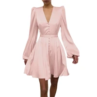 2021 fall womens long sleeve dress female pinkblackblue high waist lantern chiffon mini dress fashion party