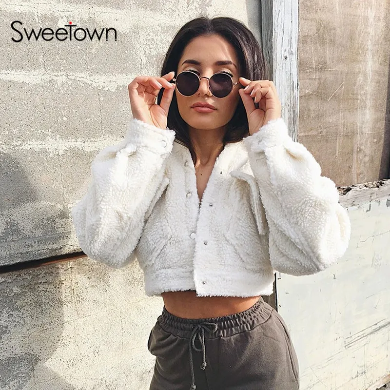 Sweetown зима, теплые куртки с плюшевой подкладкой, пальто на пуговицах, с отложным воротником, с длинным рукавом, Женское пальто, женская осенняя одежда