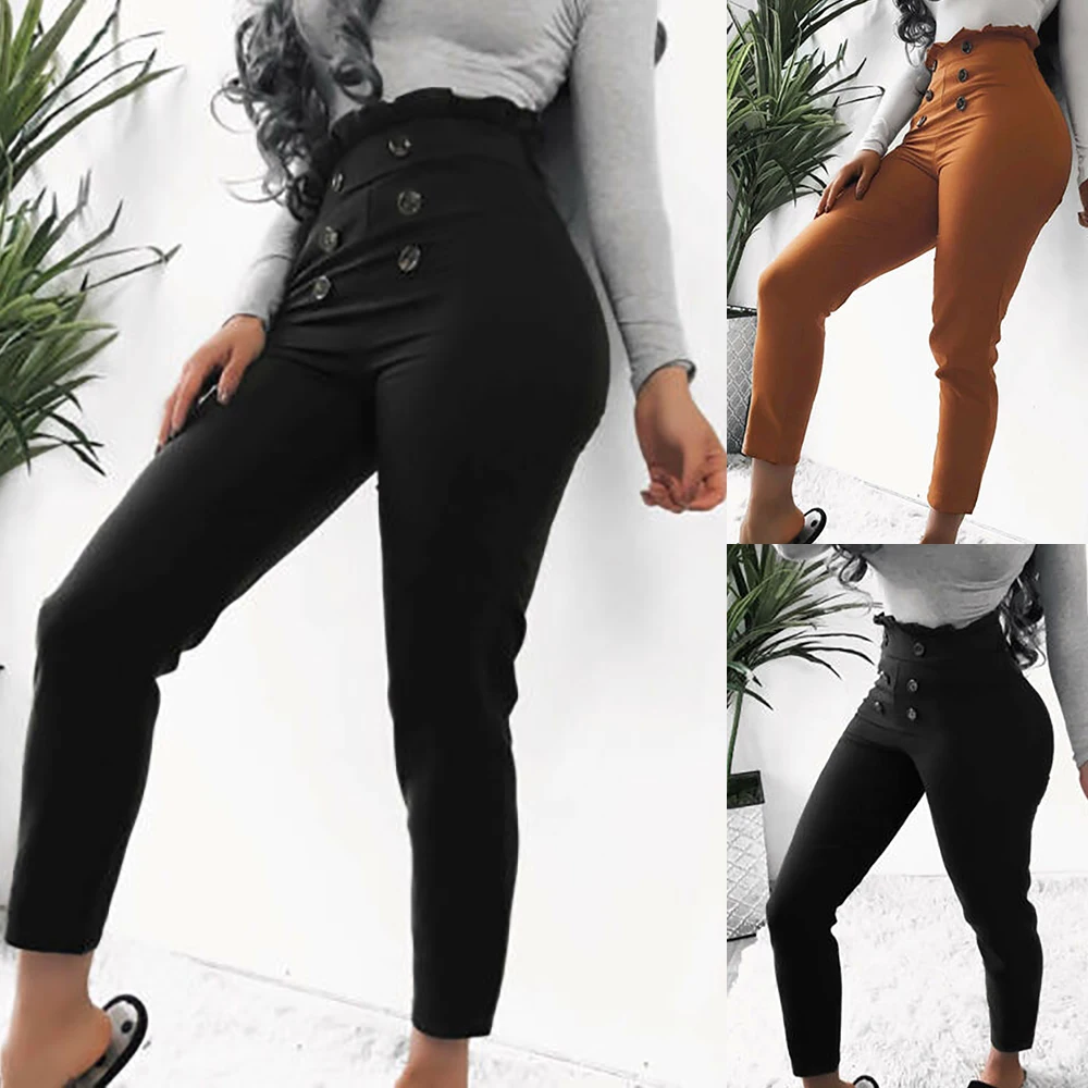 Litthing женские брюки с высокой талией для офиса тонкие Pantalon Femme повседневные