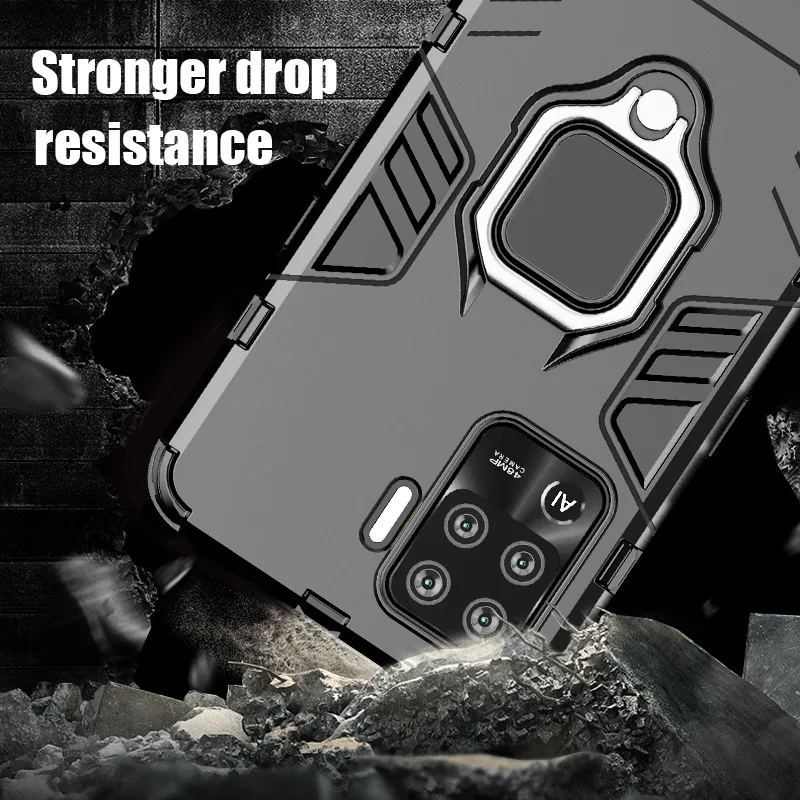 

2021 Shockproof Armor Case For Oppo A15 A15s A32 A33 A35 A53 A72 A73 A93 A94 4G A53s A54 A55 A74 A95 5G Finger Ring Holder Back