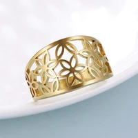 likgreat flowers of life big rings for women stainless steel real gold plated jewelry fashion wedding rings anniversary gifts