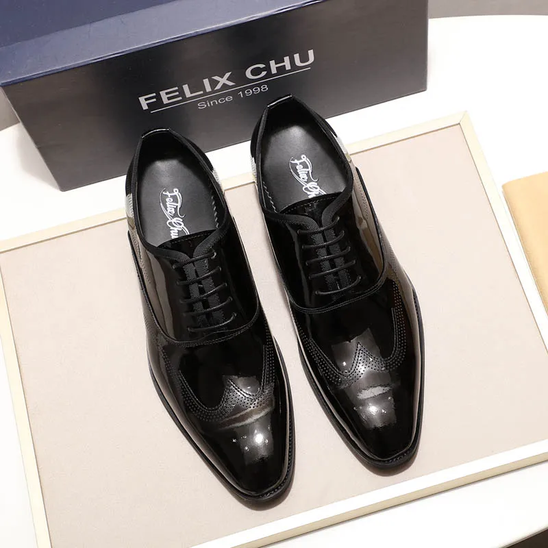Мужские туфли FELIX CHU блестящие из лакированной кожи коричневые черные оксфорды с