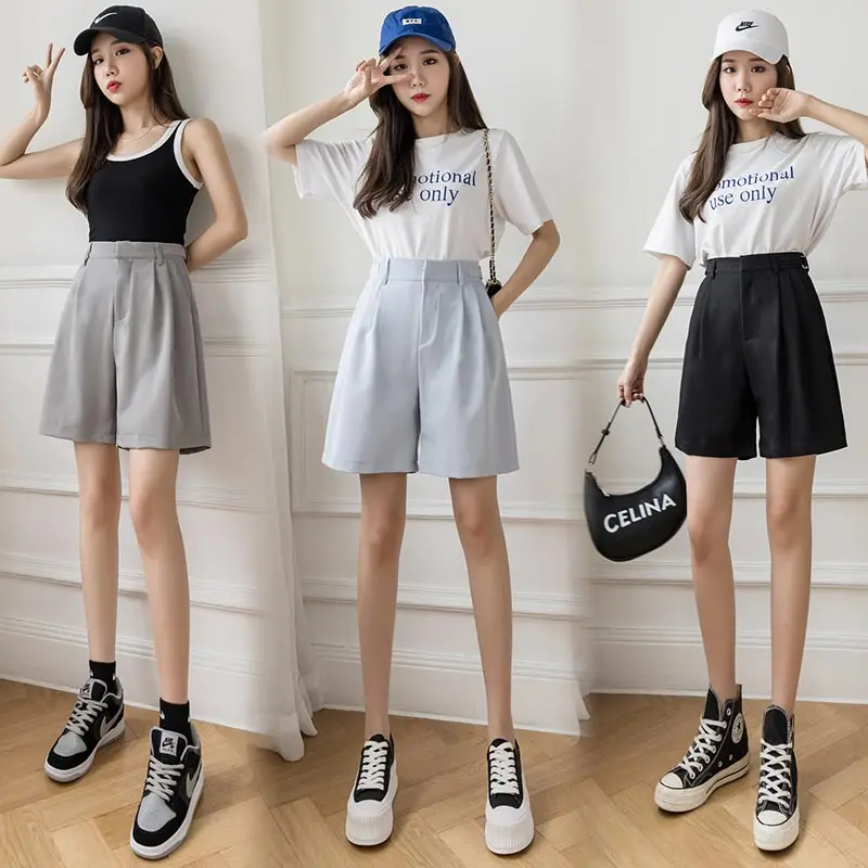 

Limiguyue Summer Women High-Waist All-Match A Line Shorts Suit Shorts Wide Leg Casual Womens Work Bermuda Feminina Shorts K1091
