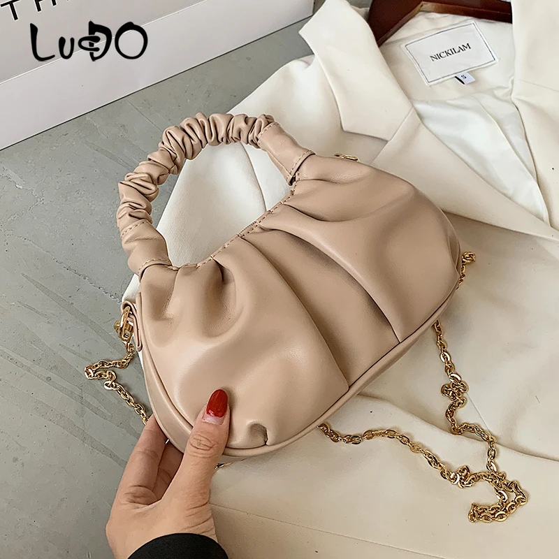 

Сумка для женщин, сумка из мягкой кожи, с цепочкой, на одно плечо, сумка-пельмень, повседневные клатчи, сумки, сумка-мессенджер, сумочка и коше...