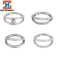 g23 titanium piercing earrings zircon hinged segment 2 fans out design clicker cartilage helix ear clips body piercing jewelry