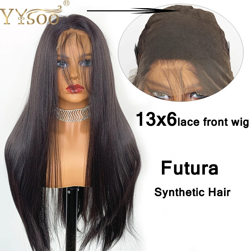 YYsoo #2 Silky Straight 13x6 Long Brown Black Futura Synthetic Hair Lace Front Wig With Baby Hair Japan Heat Resistant Fiber Wig
