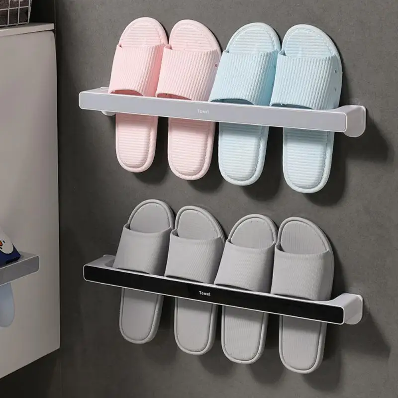 

Punch-free Slipper Hanger Multifunction Self-adhesive Towel Rack Holder Bathroom Wall Mounted Shelf Slipper Organizer Storage