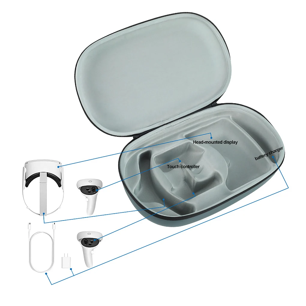 

Grey VR Glasses Storage Bag Shock-proof Portable VR Lens Protection Case EVA Box Replacement for Oculus Quest 2