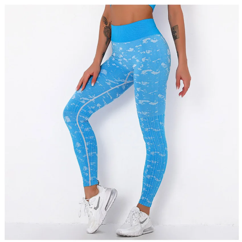 

2020 new seamless knitted jacquard yoga pants high waist elastic hip pants quick-drying running sports tights DS83