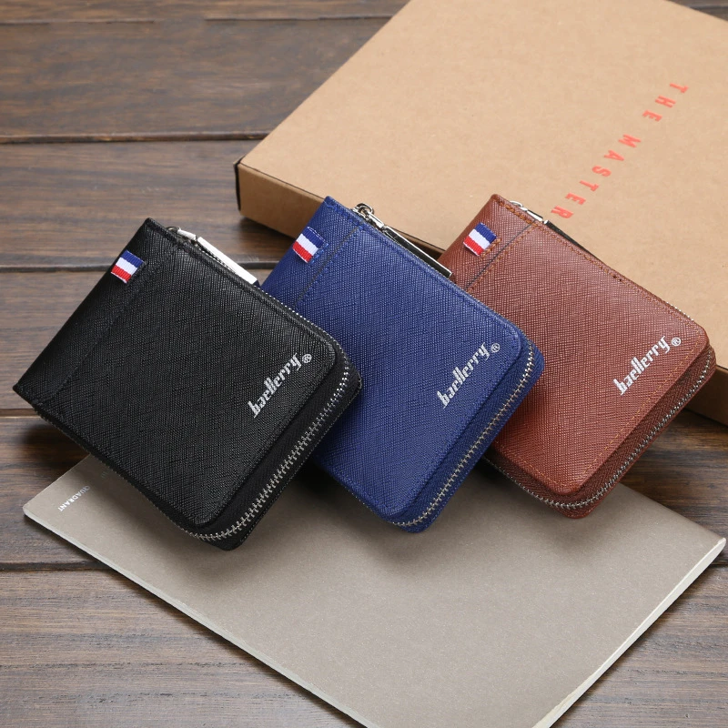 

Baellerry Men Card Id Holders Solid Fashion Zipper PU Wallets Coin Fit Credit Business Card Multi-position Large Capacity Bag