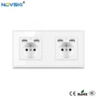 Розетка настенная NOVSKI из закаленного стекла, белая панель, 2 рамки, 86*172 мм, со встроенным светодиодным индикатором для зарядного устройства USB