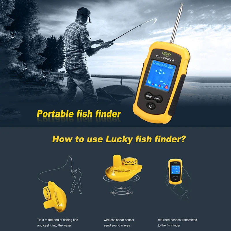 LUCKY FFCW1108-1 рыболокатор портативный 120 м беспроводной сигнализация 40 м/футов