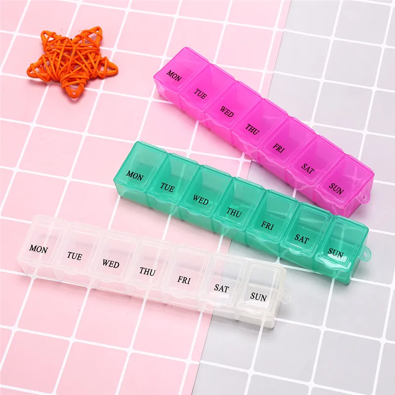 

7 Days Weekly Tablet Pill Medicine Box Holder Storage Organizer Container Case Pill Box Splitters 1PC 3 Colors