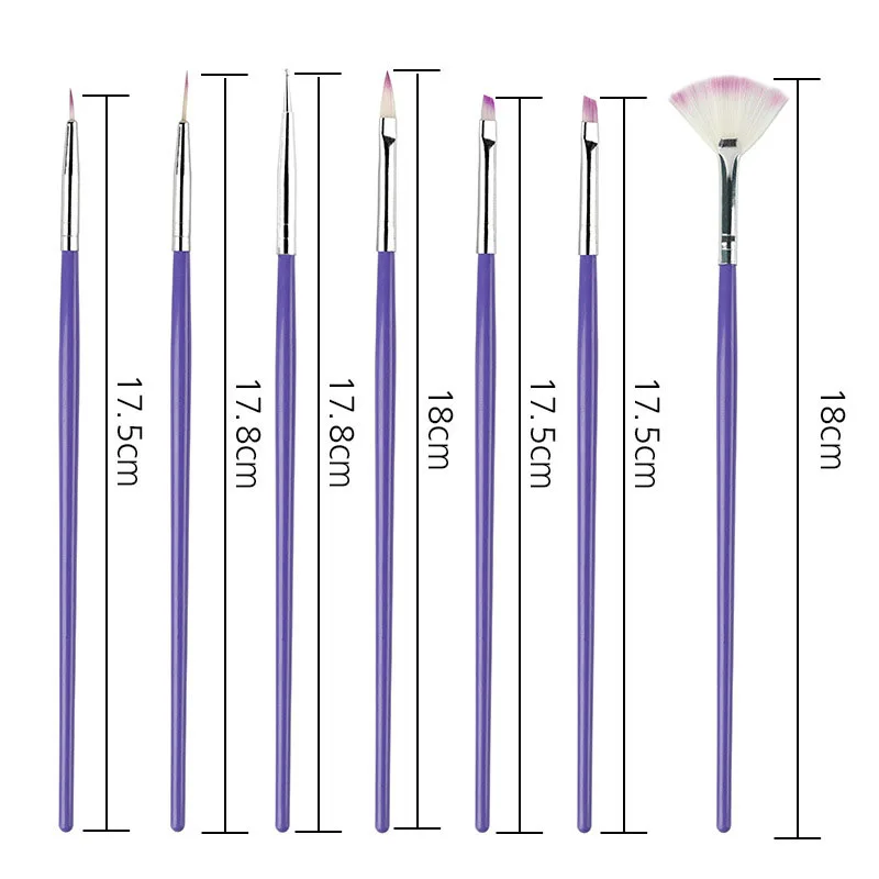 

7Pcs Nail Art Brush Design Tip Painting Drawing Carving Dotting Pen Builder FlatFan Liner Acrylic Gel UV Polish Tool Manicure