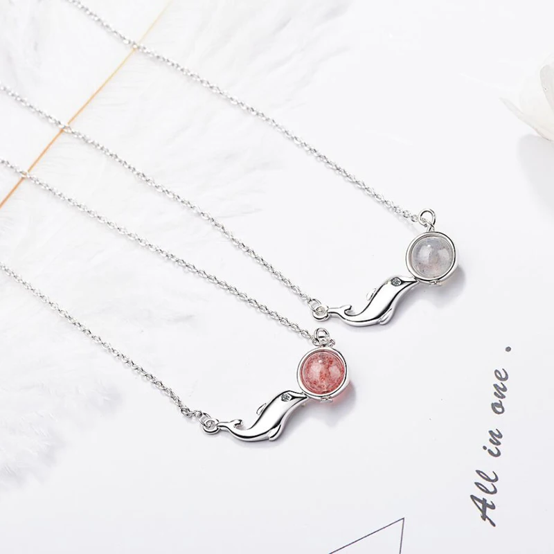 

KOFSAC New Fashion 925 Sterling Silver Necklaces Women Sweet Cute Pink Crystal Dolphin Pendant Jewelry Girl Valentine's Day Gift