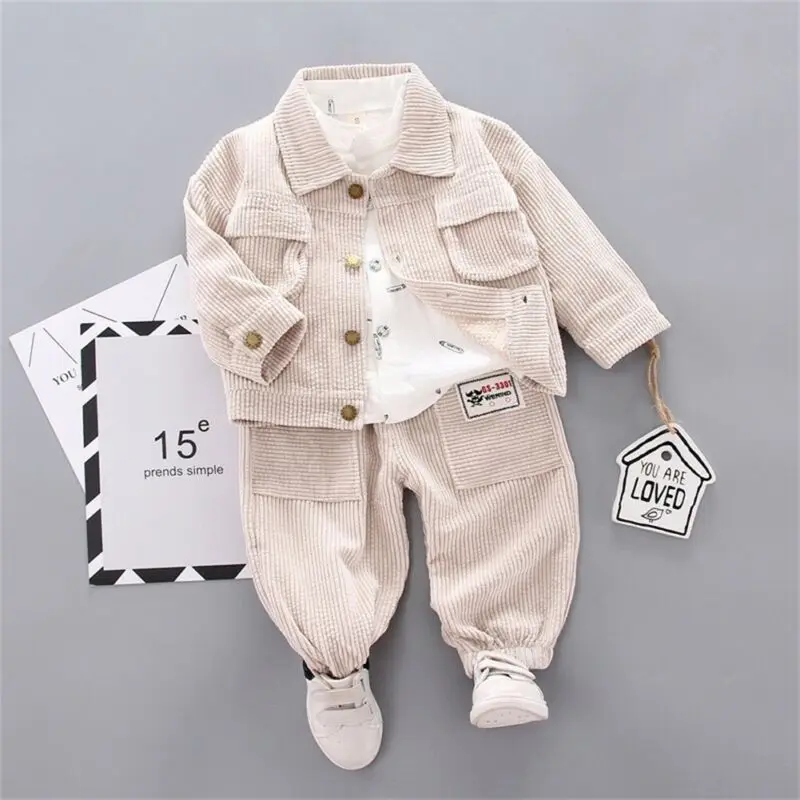Child Toddler Fashion Autumn Long Sleeve Corduroy work wind Outfits Warm Jacket Coat + Shirt+ Pants Leggings Kids Baby Boy Girl | Детская