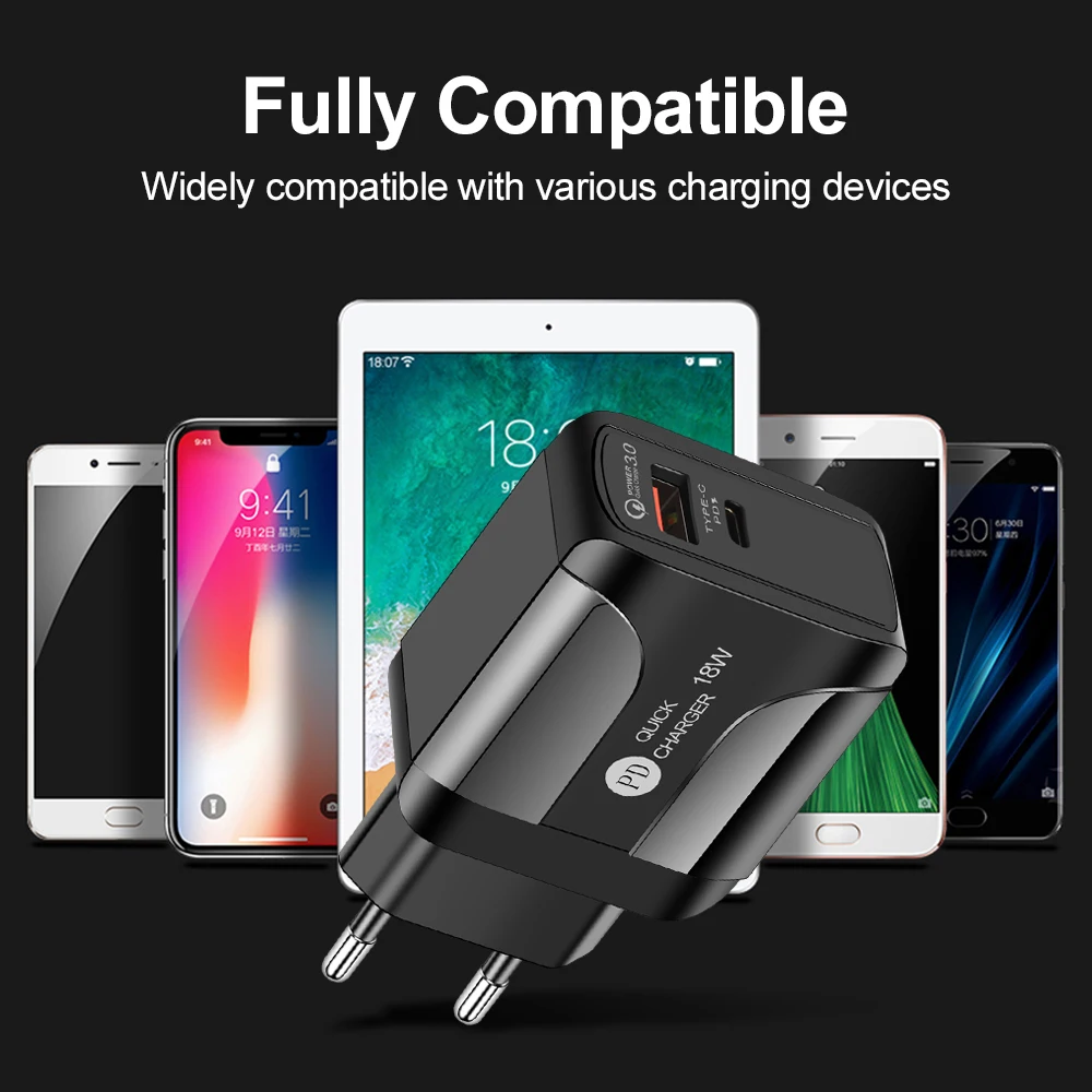 

QC 3.0 PD 18W USB Charger Adapter 5V/3A,Quick Charger Mobile Phone,USB TYPE-C Port PD 18W,Wall Travel Universal Adapter EU US UK