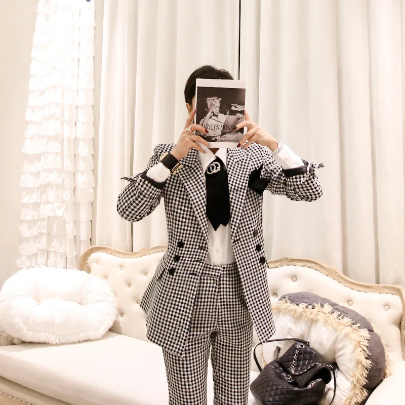 Профессиональные женские костюмы 2019 новый осенне зимний тонкий клетчатый