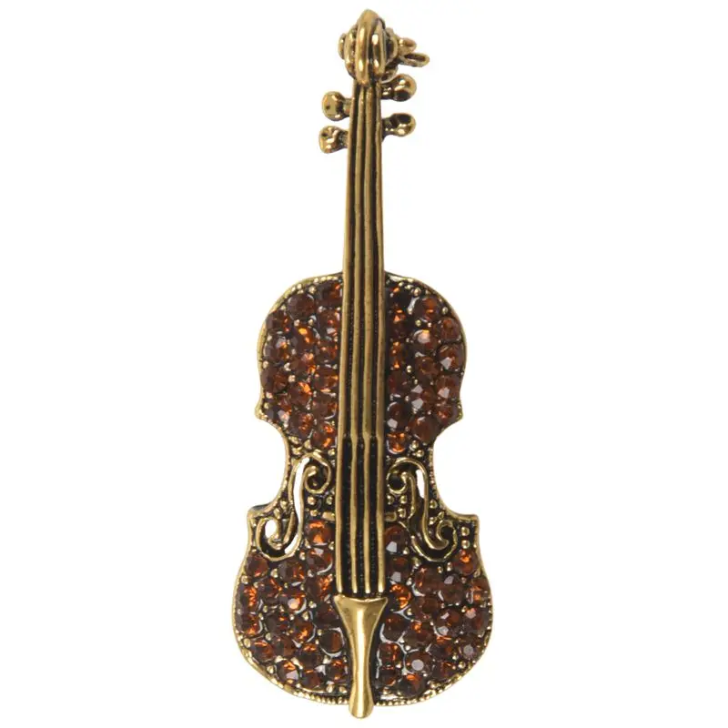 Базовый металлический коричневый кристалл Винтажный стиль скрипка булавка