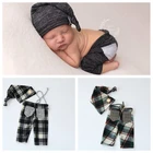 Реквизит для фотосъемки новорожденных штаны в клетку комплект с длинной шапкой для сна реквизит для фотосъемки комплекты одежды комбинезон для маленьких мальчиков наряд для фотосъемки