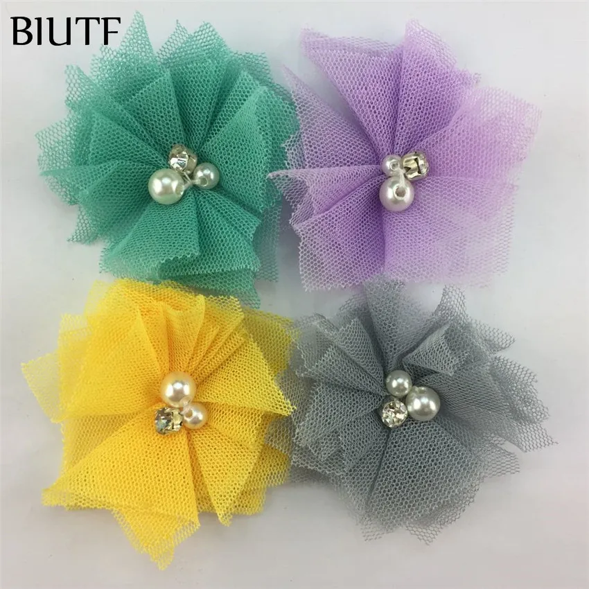 10 шт./лот горный хрусталь отцентрованная 5 см Сетка Тюль Шифоновый Цветок с