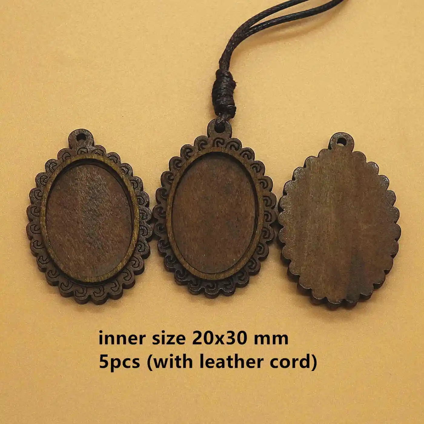 5pcs 20x30mm 5 шт./лот внутренний круглый Овальный 25 30 35 мм Дерево Кабошон Настройки пустая Камея основа подвески Лотки с кожаным шнуром для изготовления ювелирных изделий - Цвет: 5pcs 20x30mm