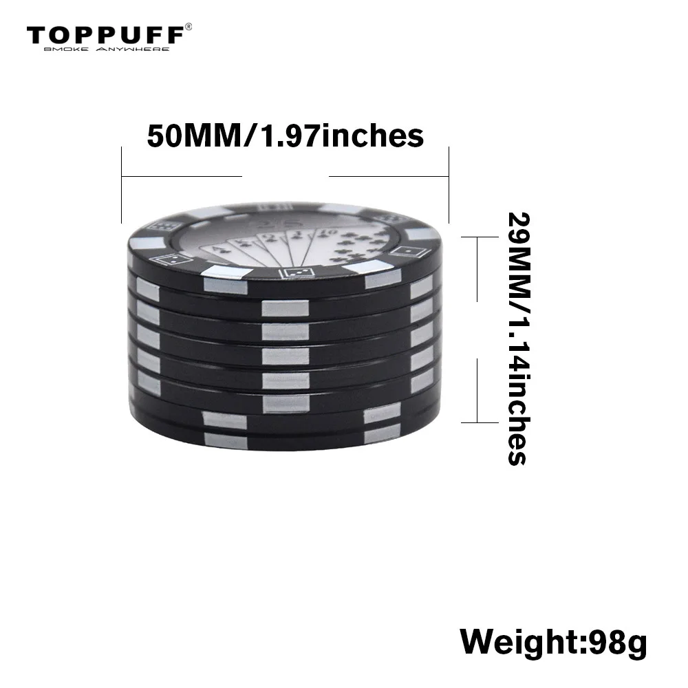 Poker Chip Herb Grinder 49 мм 3 слоя цинковый сплав зубы акулы металлический измельчитель