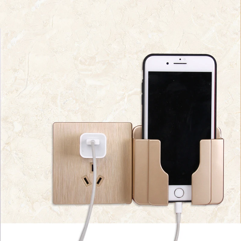 

New Practical Wall Sticking Phone Holder Socket Paste Type Adhesive Charge Up Cell Phones Sopport Rack Shelf with Hooks