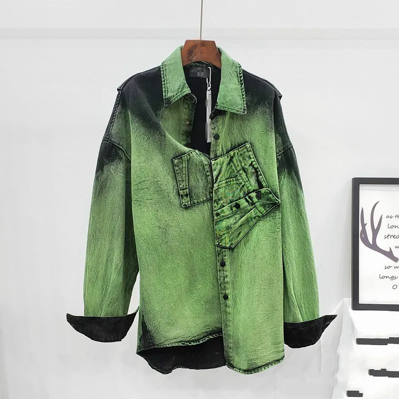 Женское джинсовое пальто [EWQ] весенне осеннее однобортное с отложным воротником и